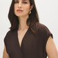 Coffee Bean Kimono Wrap Blouse with Waist Tie - Close-up Fabric Detail - Suzy Shier