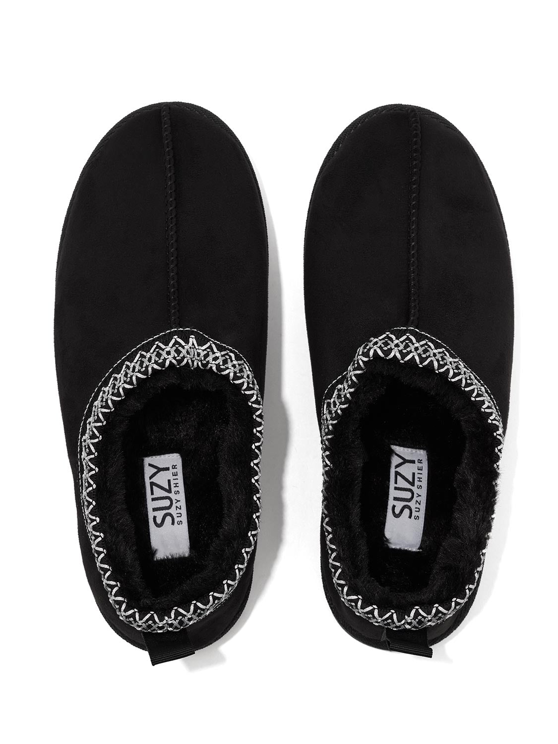 Black Microfiber Clog with Faux Fur Lining - Top View - Suzy Shier
