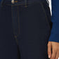 Indigo Rinse Straight Leg Denim Trouser - Close-up Fabric Detail - Suzy Shier