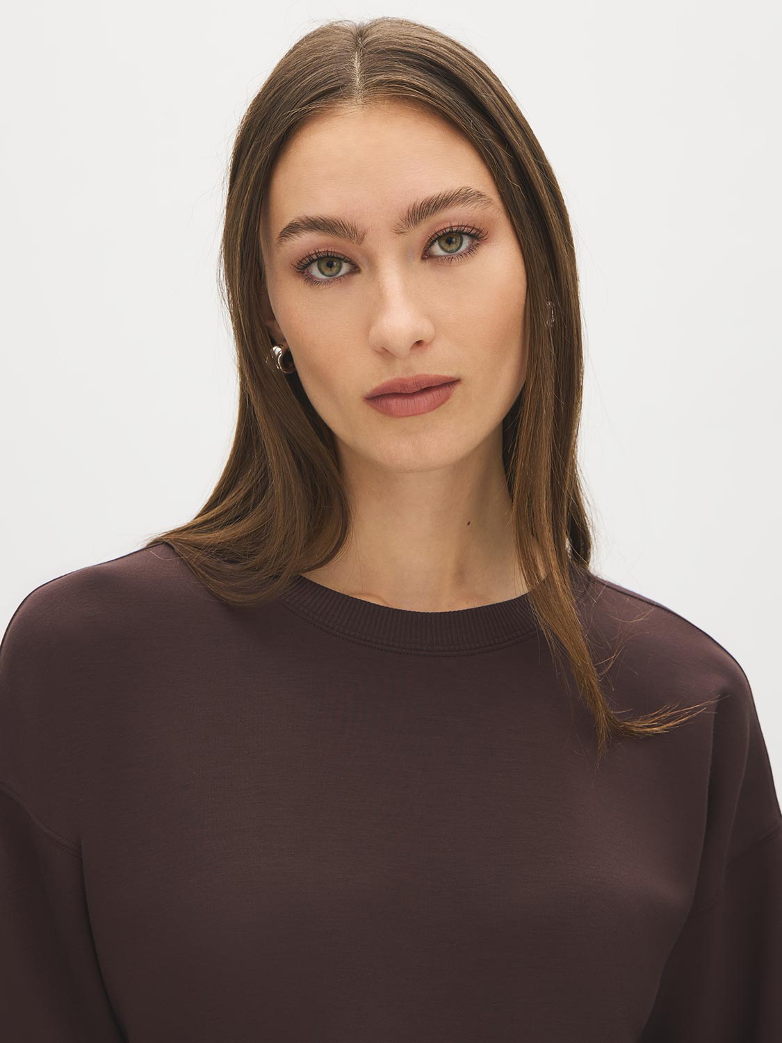 Coffee Bean Cloud Fleece Top with Drop Shoulder Sleeves - Suzy Shier