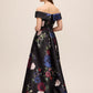 Black Bordeaux Strapless Floral Ballgown - Back View - Le Chateau