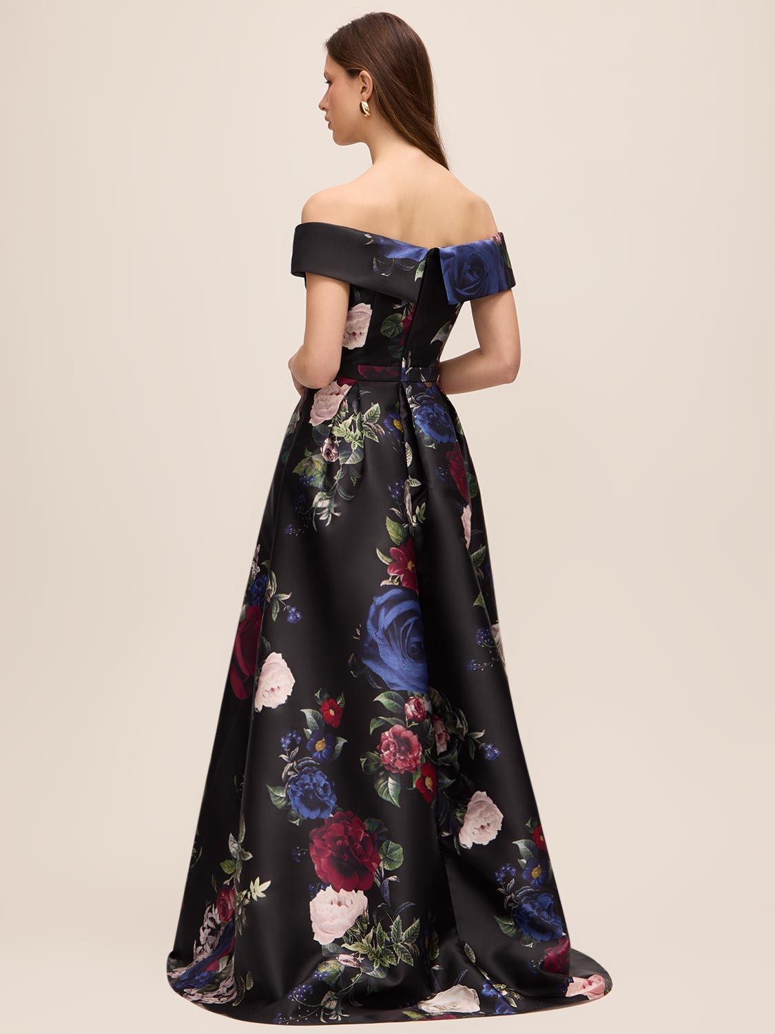 Black Bordeaux Strapless Floral Ballgown - Back View - Le Chateau