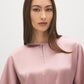 Zephyr Dolman Sleeve Satin Front Top with Keyhole - Close-up Fabric Detail - Suzy Shier