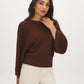Chocolate Fondant Ribbed Shaker Stitch Sweater - Woman Wearing Flare Sleeve Knit Top - Suzy Shier