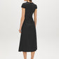 Black/White Dot Satin Midi Dress with Lace Trim - Back View - Suzy Shier