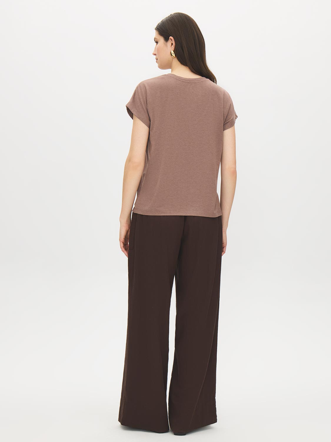 Deep Taupe Melange V-Neck Jersey Top - Back View - Suzy Shier