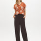 Autumn Leaf Printed V-Neck Blouse with Dolman Sleeves - Front View - Suzy Shier