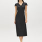 Black/White Dot Satin Midi Dress with Lace Trim - Full Length Front View - Suzy Shier