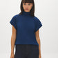 Estate Blue Melange Mock Neck Top - Woman Wearing Soft Knit Top - Suzy Shier