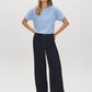 Blue Yonder Stripe Striped Cotton Crew Neck Tee - Woman Wearing Loose Fit Striped Tee - Suzy Shier