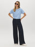 Blue Yonder Stripe Striped Cotton Crew Neck Tee - Woman Wearing Loose Fit Striped Tee - Suzy Shier
