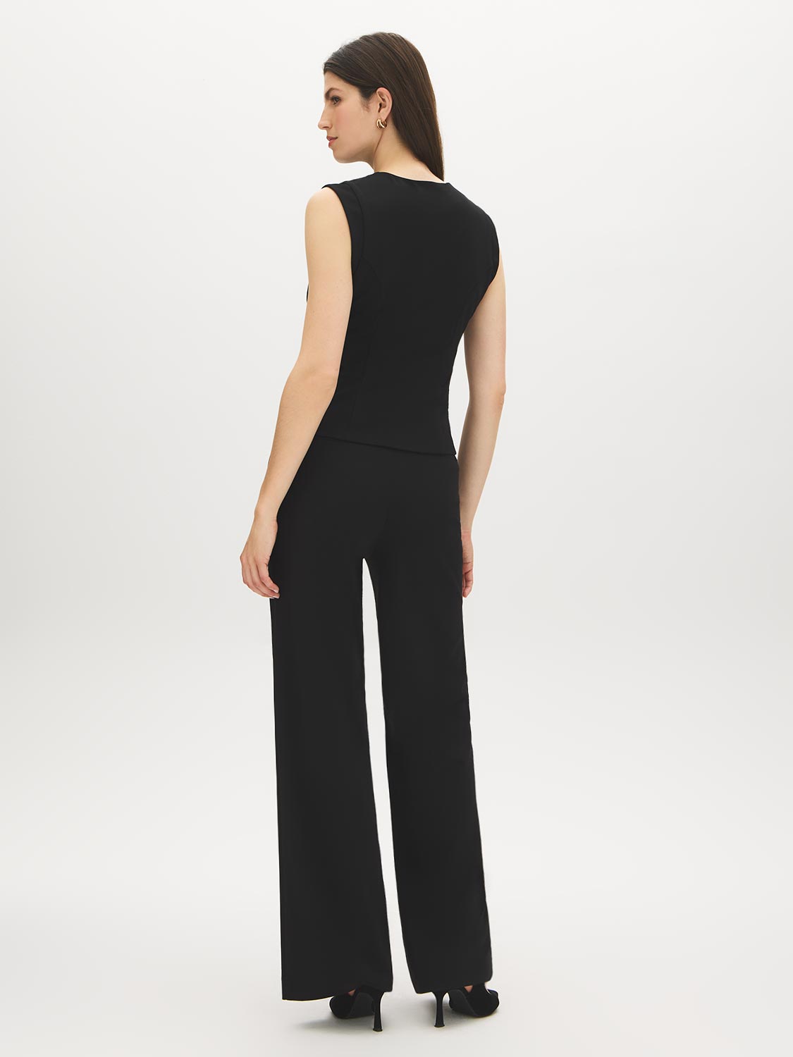 Black Sleeveless Zip-Front Vest Top - Back View - Suzy Shier