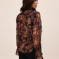 Black/Toffee Paisley Ruffle Blouse - Back View - Le Chateau