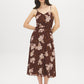 Milk Chocolate Floral Chiffon Midi Dress with Cummerbund Waist - Woman Wearing Floral Print Dress - Suzy Shier
