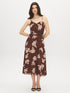 Milk Chocolate Floral Chiffon Midi Dress with Cummerbund Waist - Woman Wearing Floral Print Dress - Suzy Shier