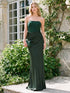 Dark Green Bustier Gown with Satin Pleated Skirt - Woman Wearing Elegant Evening Dress - Le Chateau