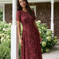 Apple Butter Floral Print Chiffon Dress - Woman Wearing Midi Length Dress - Suzy Shier