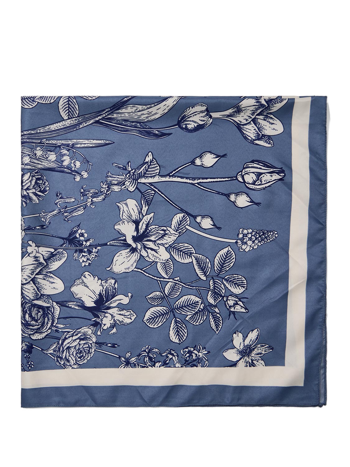 Brown and Light Blue Paisley Silk-Like Scarf - Full View - Suzy Shier