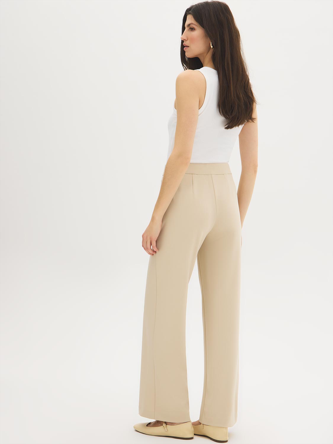 Pull-On Knit Crepe Pant - Woman Wearing Straight Leg Pants - Suzy Shier