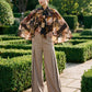 Dijon Print Floral Tie Neck Cape Top - Flowing Silhouette with Elegant Detail - Le Chateau