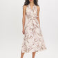 Pink Tint Dot Print Satin Halter Dress - Woman Wearing Crossover Halter Dress - Suzy Shier