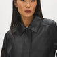 Black Oversized Faux Leather Utility Jacket - Collar Detail - Suzy Shier