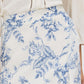 Blue Floral Hi-Low Ruffle Front Midi Skirt - Woman Wearing Textured Slub Midi Skirt - Suzy Shier