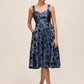 Steel Blue/Black Jacquard Floral Fit & Flare Midi Dress - Front View - Le Chateau