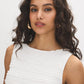 Snow White Textured Knit Peplum Top - Woman Wearing Sleeveless Boat Neck Blouse - Suzy Shier
