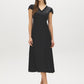 Black/White Dot Satin Midi Dress with Lace Trim - Woman Wearing Elegant Polka Dot Dress - Suzy Shier