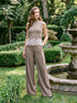 Oatmeal Mix Pleated Wide Leg Pants - Woman Wearing Flowing Silhouette Trousers - Le Chateau