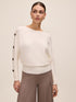 Off White Dolman Sleeve Sweater with Gold Buttons - Front View - Le Chateau