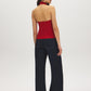 Jester Red Cowl Neck Halter Knit Top - Woman Wearing High Cowl Neck Top - Suzy Shier