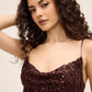 Coco Powder Sequin Mesh Gown with Animal Pattern - Woman Wearing Elegant Evening Dress - Le Chateau