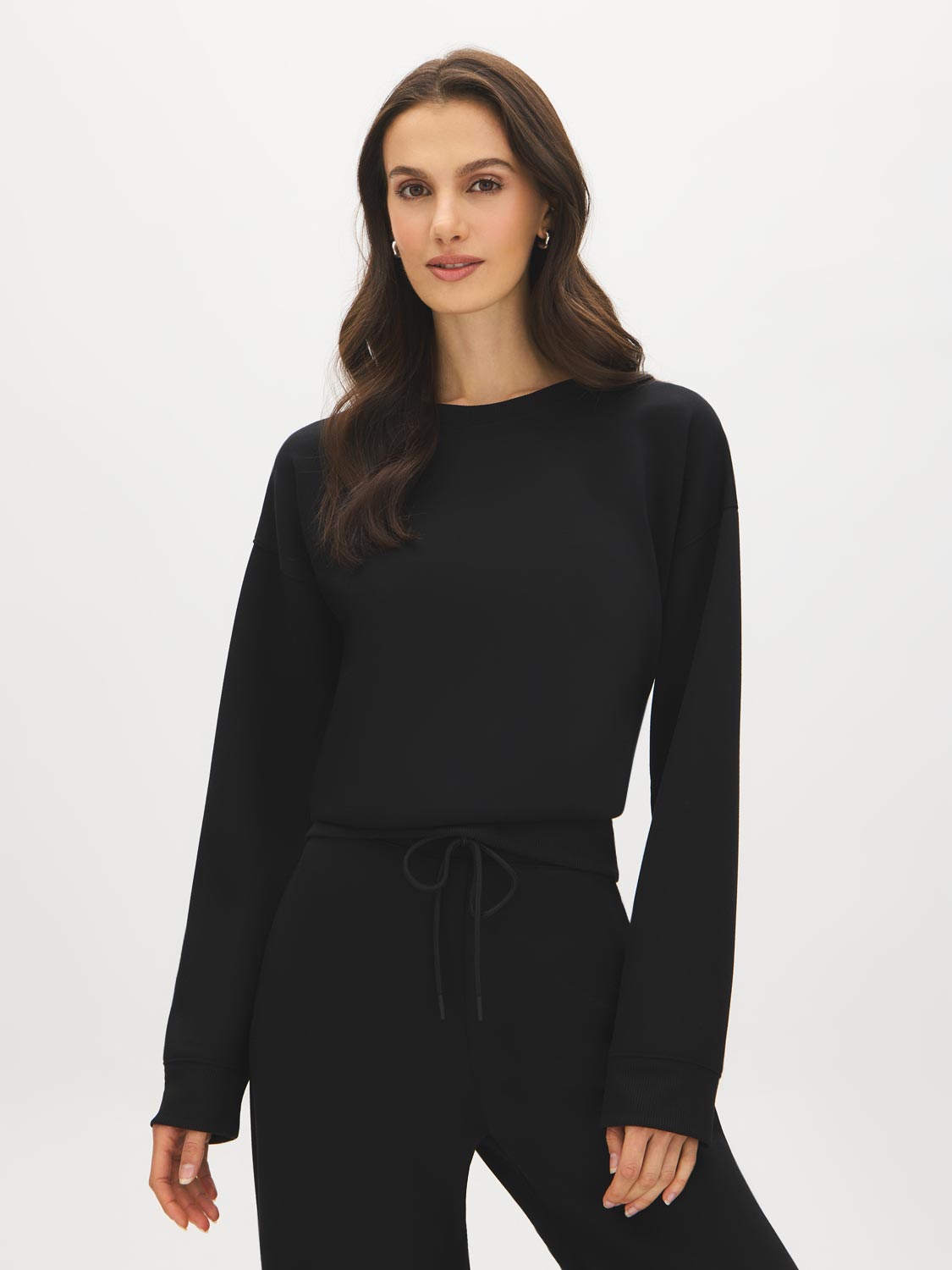 Black Cloud Fleece Top with Drop Shoulder Sleeves - Suzy Shier