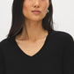Black V-Neck Knit Sweater with Ribbed Cuffs - Collar Detail - Suzy Shier