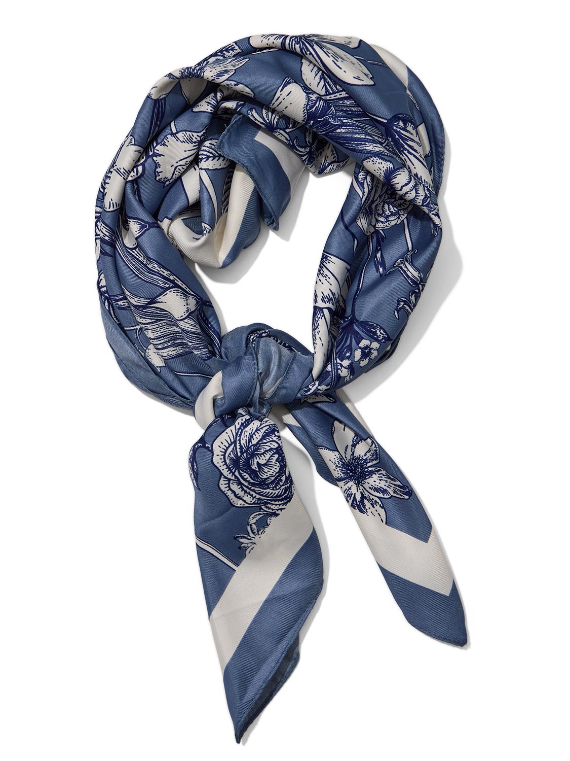 Brown and Light Blue Silk-Like Paisley Scarf - Close-up Detail - Suzy Shier
