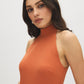 Autumn Leaf Sleeveless Halter Mock Neck Top - Close-up Side View - Suzy Shier