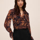 Black/Toffee Paisley Ruffle Blouse - Front View - Le Chateau