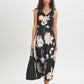 Black Floral Cowl Neck Satin Dress - Woman Wearing Sleeveless Midi Dress - Suzy Shier