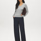 Lunar Melange V-Neck Knit Sweater with Ribbed Cuffs - Front View - Suzy Shier