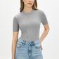 Lunar Melange Ribbed Knit Crew Neck Sweater - Woman Wearing Short Sleeve Ribbed Top - Suzy Shier