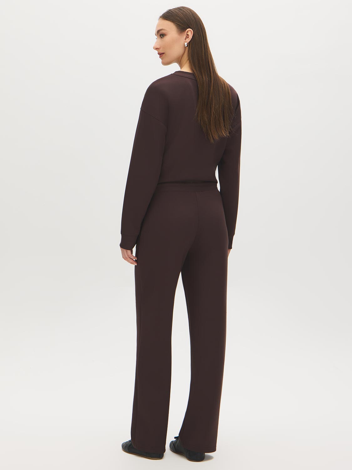Coffee Bean Cloud Fleece Wide-Leg Pant - Back View - Suzy Shier