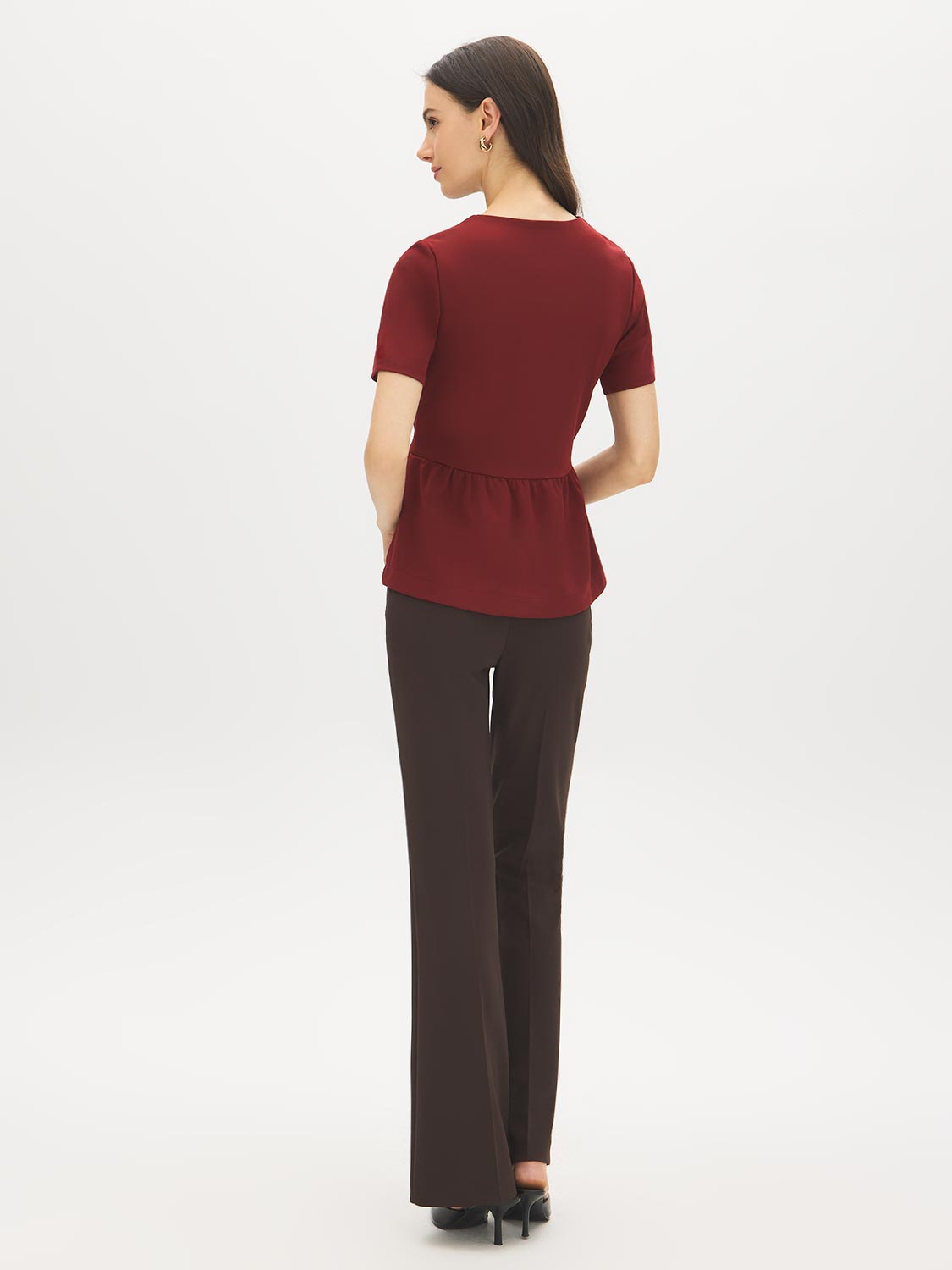 Syrah Button Front Peplum Crepe Top - Back View - Suzy Shier