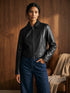 Black Vegan Leather Shorts with Front Zipper - Front View - Suzy Shier