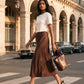 Milk Chocolate Satin Bias-Cut Pull-On Skirt - Suzy Shier