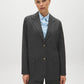 Charcoal/White Pinstripe Two-Button Blazer - Woman Wearing Classic Pinstripe Blazer - Suzy Shier
