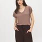 Deep Taupe Melange V-Neck Jersey Top - Front View - Suzy Shier