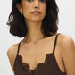 Charcoal Melange Spaghetti Strap Knit Tank with Lace Trim - Close-up Lace Detail - Suzy Shier