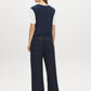 Navy Blazer Melange Crew Neck 2fer Top with V-Neck Vest - Back View - Suzy Shier
